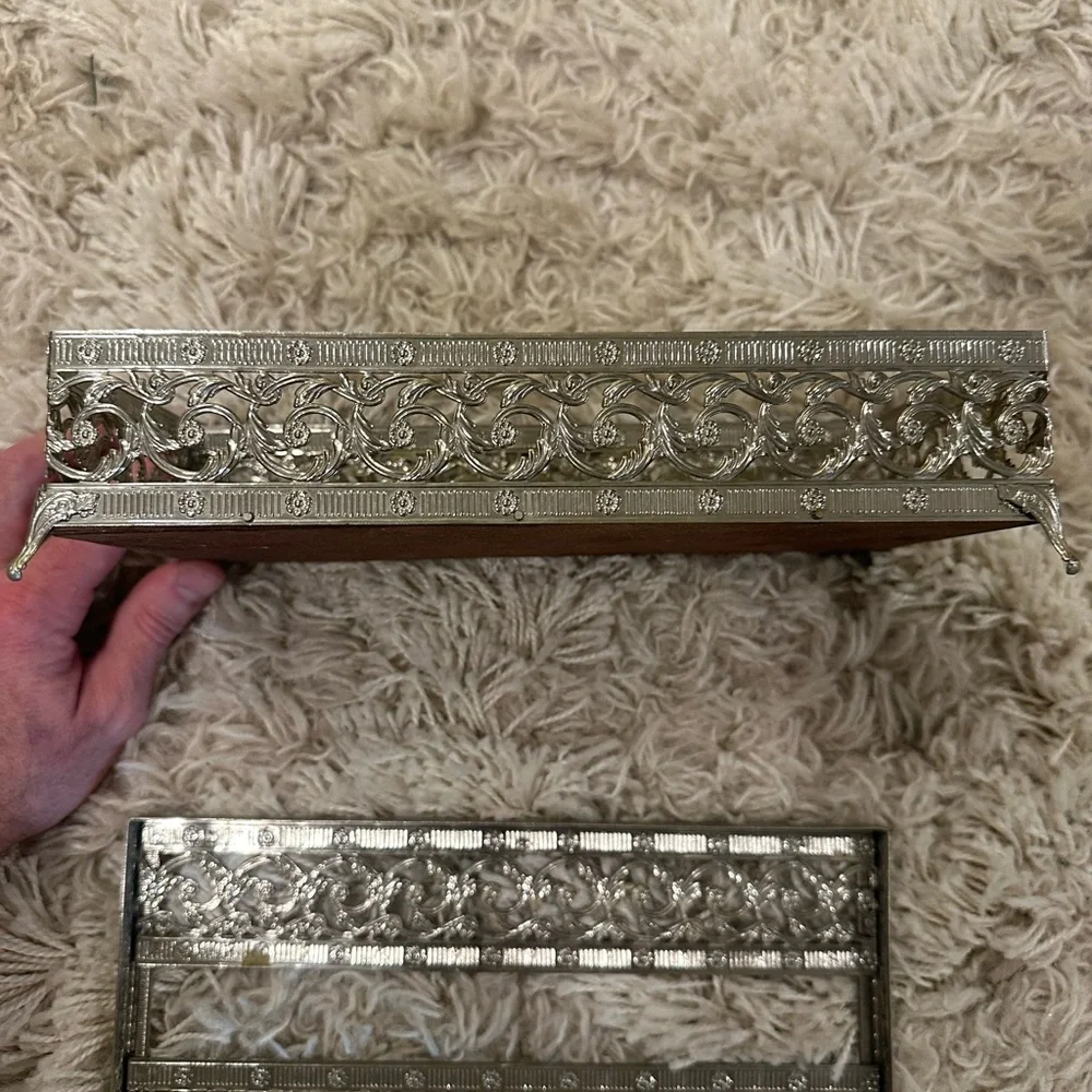 Vintage Hollywood Regency Ornate Filigree Tissue Box Holder , Footed